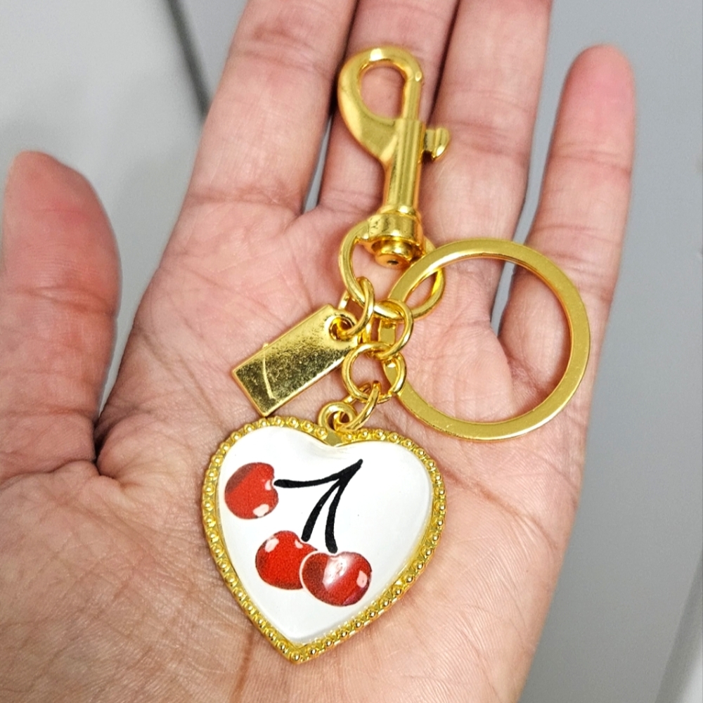 Gold Heart Cherry Purse Charm